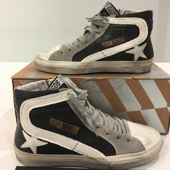 Golden Goose Slide Sneaker Black White Shimmer NIB - Picture 5 of 13